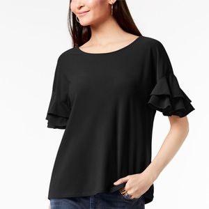 INC Black Ruffle Shirt Sleeve Top